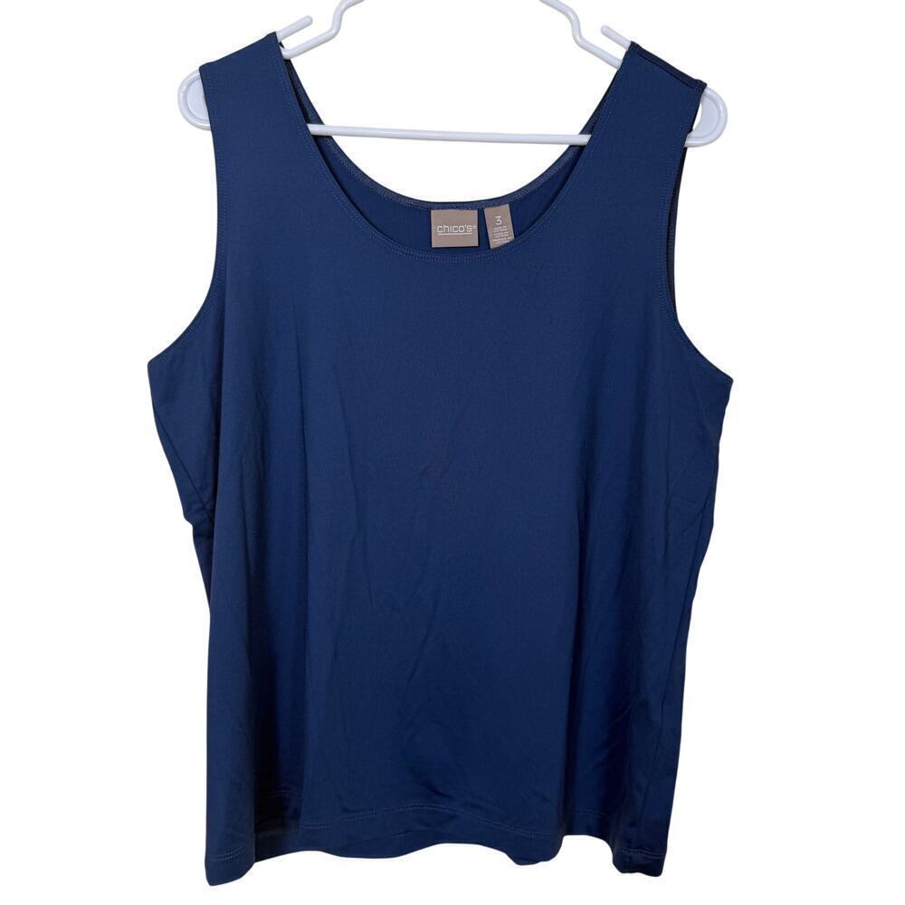 Chicos Basic Knit Tank Top Size 3 Dusty Blue Microfiber VGUC
